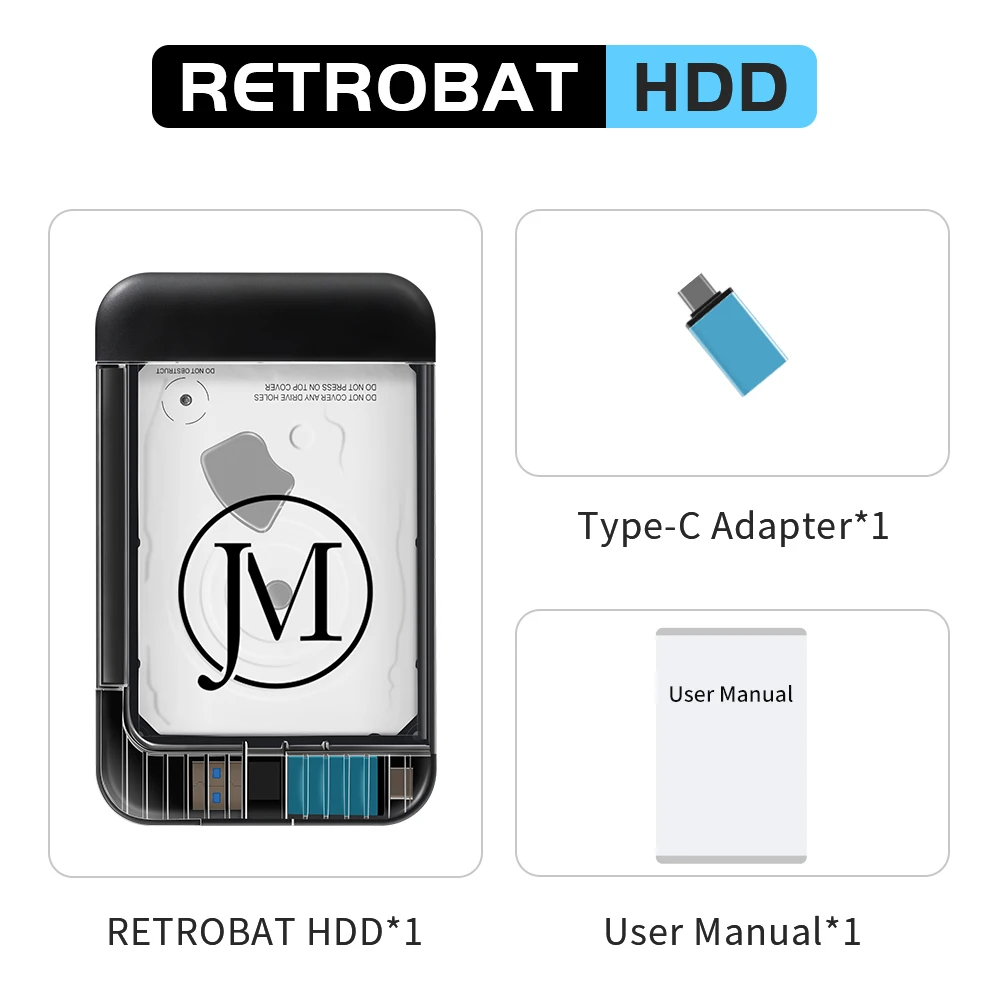 Portable 500G Retrobat Gaming HDD Game Consoles 70+Emulator 64000+Retro Games for PS3/PS2/DC/N64/PSP/MAME/SS/PS1  for Windows PC
