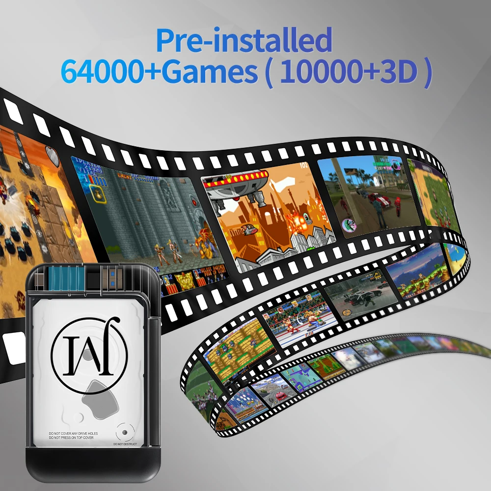 Portable 500G Retrobat Gaming HDD Game Consoles 70+Emulator 64000+Retro Games for PS3/PS2/DC/N64/PSP/MAME/SS/PS1  for Windows PC