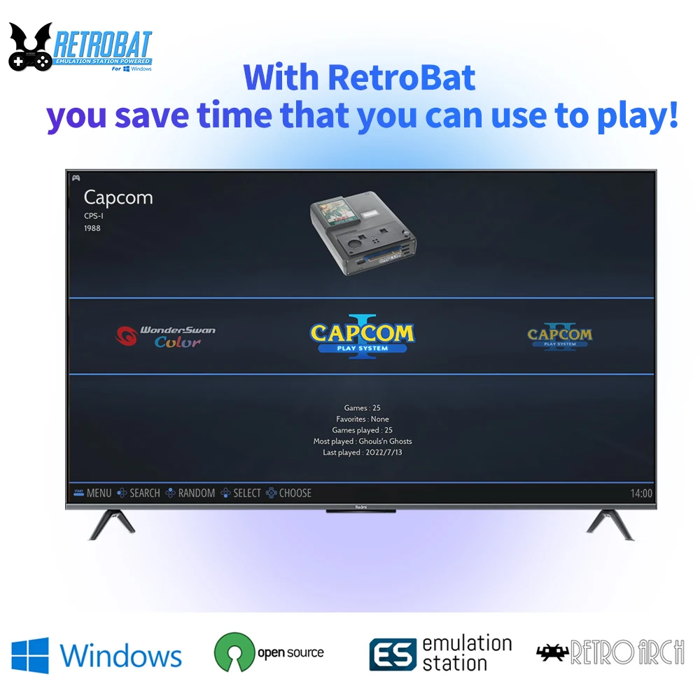 Portable 500G Retrobat Gaming HDD Game Consoles 70+Emulator 64000+Retro Games for PS3/PS2/DC/N64/PSP/MAME/SS/PS1  for Windows PC