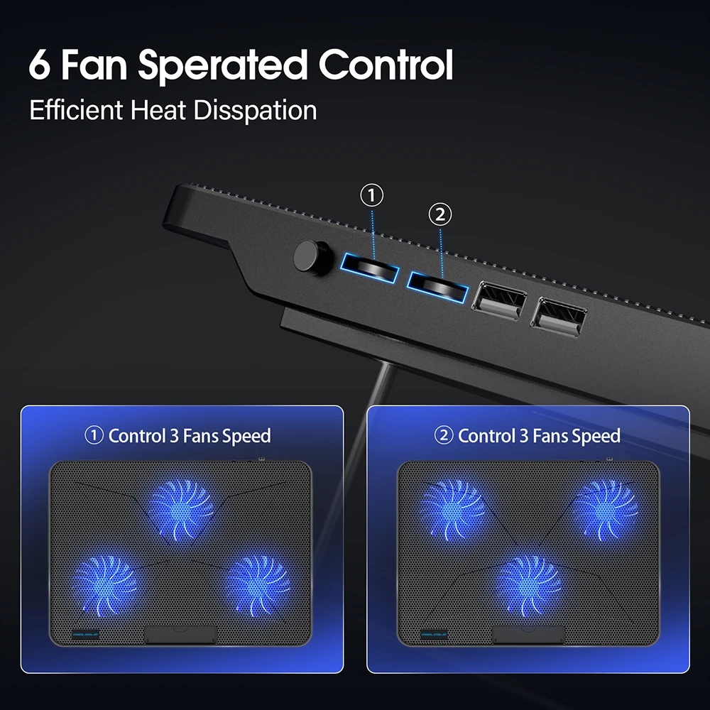 Coolcold 15.6-17.3inch Laptop Cooling Pad with 6 Quiet Fans,7 Height Wind Speed Adjustable,Laptop Cooer With Mobile Phone holder - Image 5
