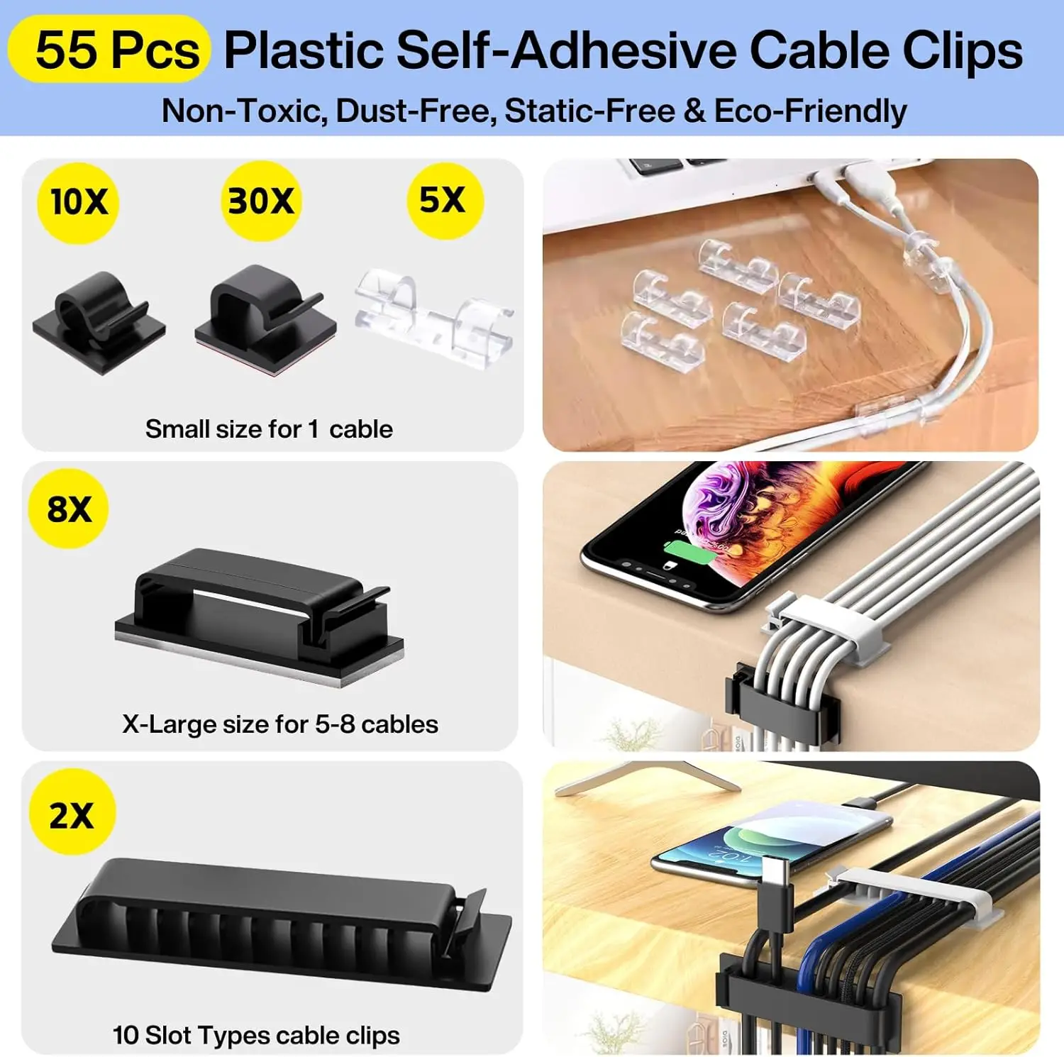 313PCS Cable Management 4Cable Sleeve Split 35Cable Clips 12Cord Holder 22Cable Ties 30Adhesive Cord Mount 200Fasten Cable Tie