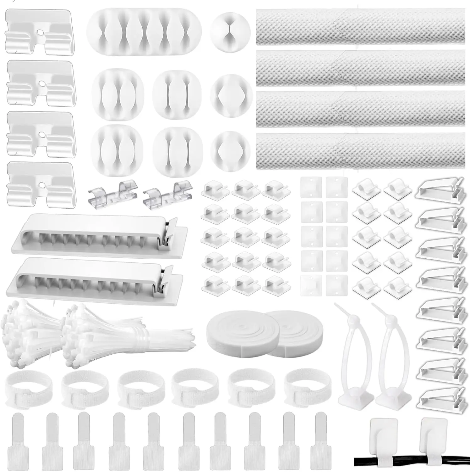 313PCS Cable Management 4Cable Sleeve Split 35Cable Clips 12Cord Holder 22Cable Ties 30Adhesive Cord Mount 200Fasten Cable Tie